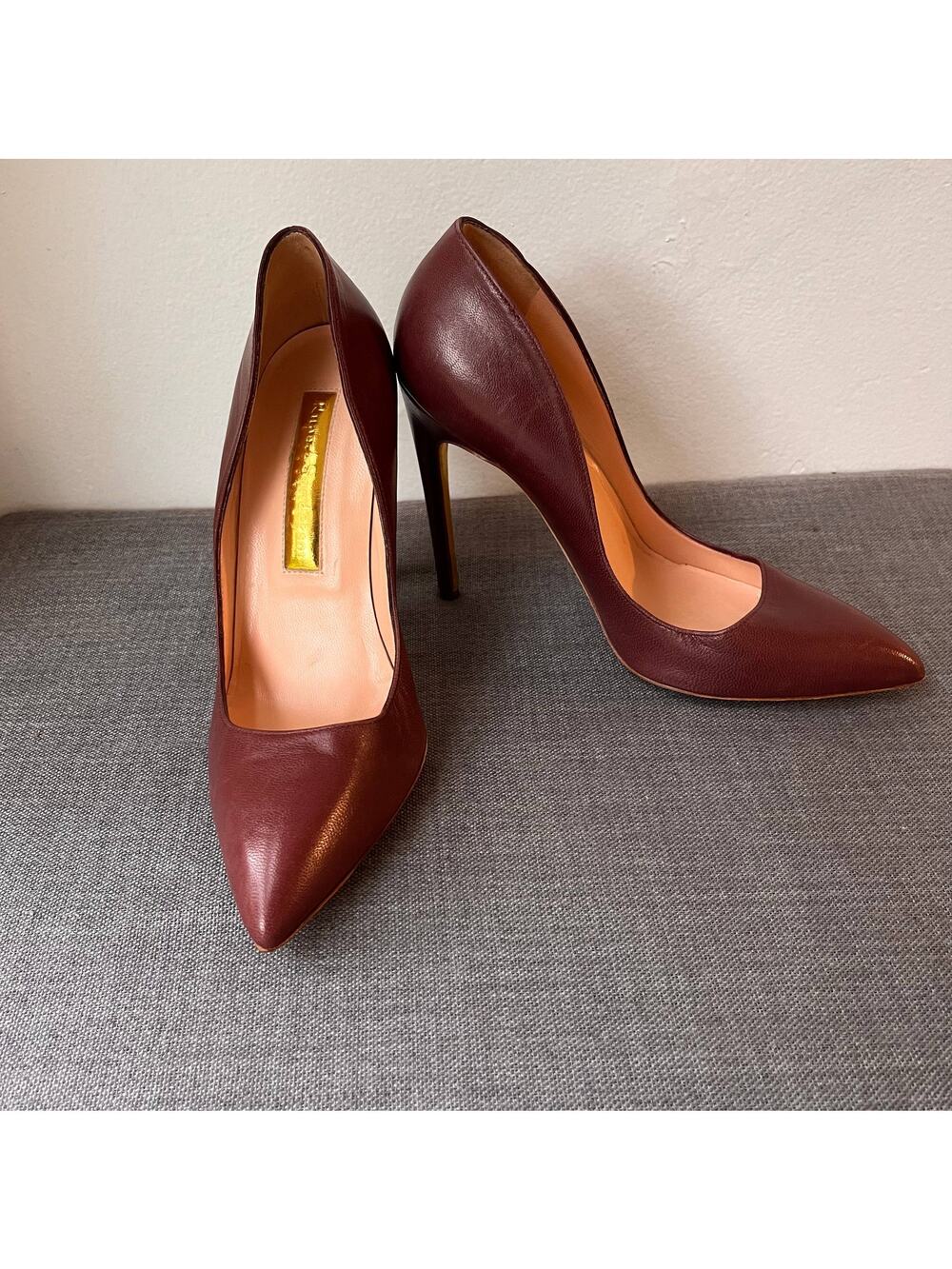 Rupert Sanderson Elba Pumps Sz 37 Wine Red Leather Luxury Office Heels Wedding